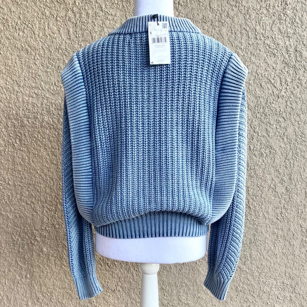 Mango Light Blue Cable Knit Button-Front Cardigan Sweater - Picture 7 of 10